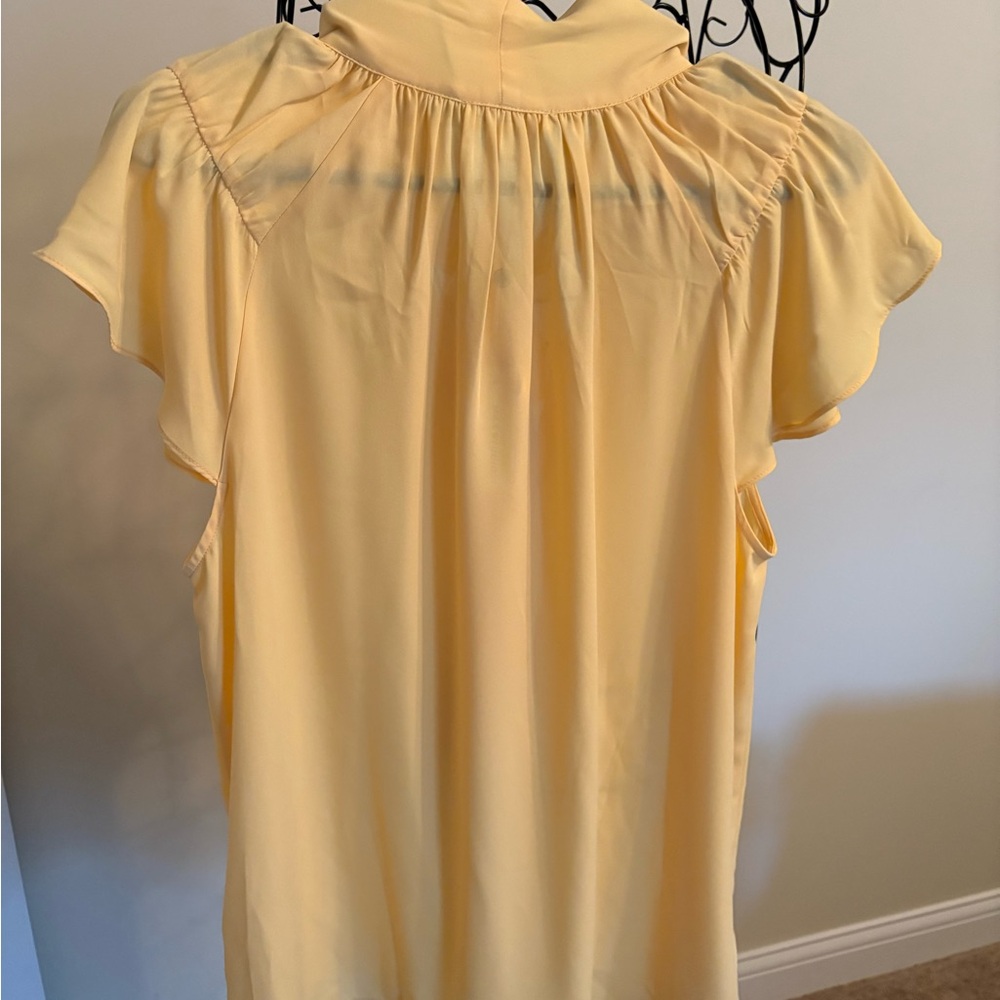 MAX STUDIO Yellow Tie-Neck Flutter Sleeve Blouse - Picture 3 of 3